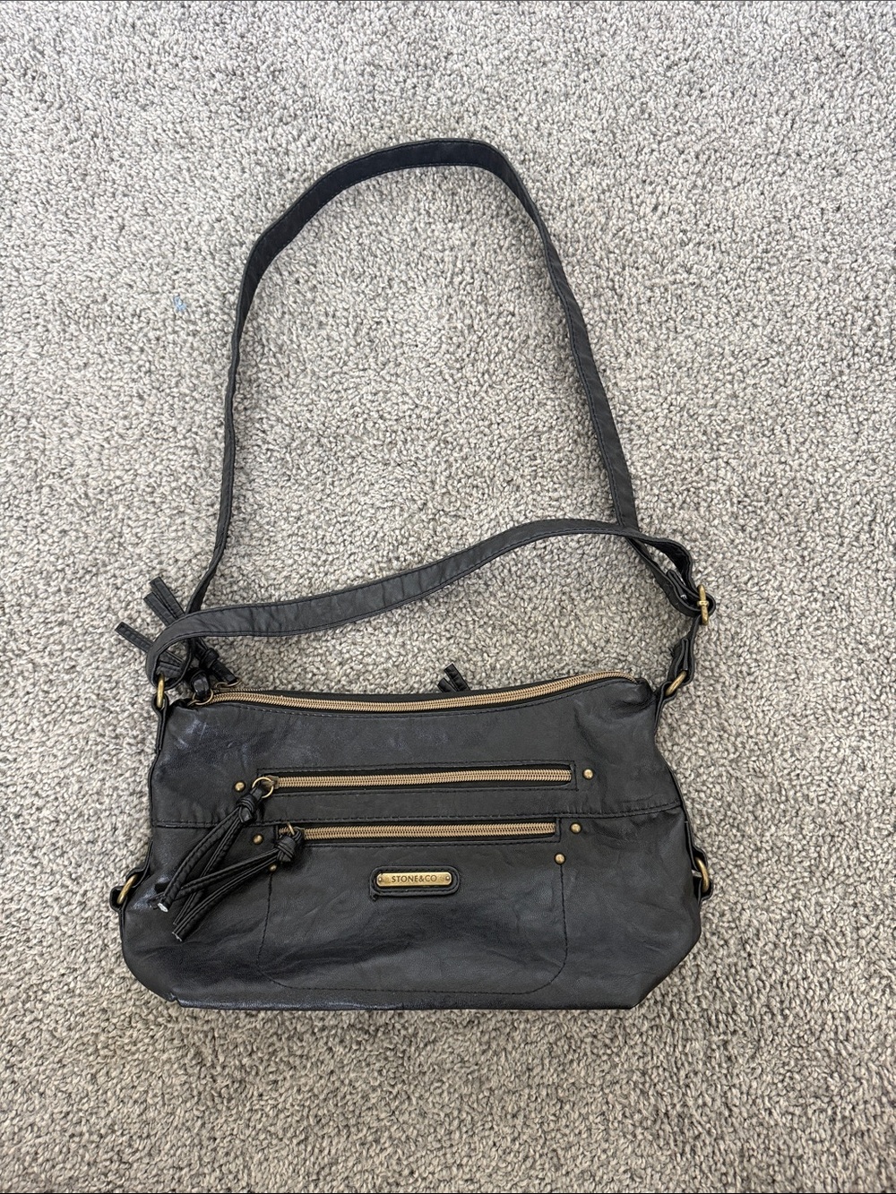 Stone & Co. Black Faux-Leather Crossbody with Zip Front Pockets